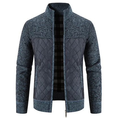 maoxiangshop Men Sweater Jacket Fashion Winter Coat Fleece Hoodies High Quality Luxury Checkered Hooded Knit Cardigan Male Outer Wear