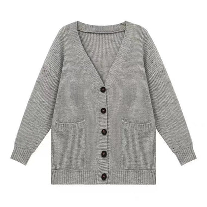 maoxiangshop Women's Sweaters Button Up V-neck Front Pocket Soft Wool Knitted Cardigan Chic Korean Fashion  Outfit Autumn Winter