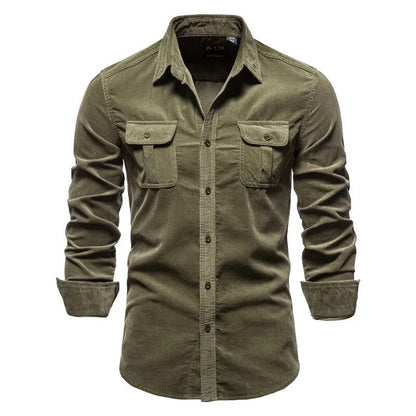 maoxiangshop New Men's Shirt Fashion Corduroy Shirts Men Business Casual Single Breasted Cotton Men Shirts Solid Color Slim Fit Full Top