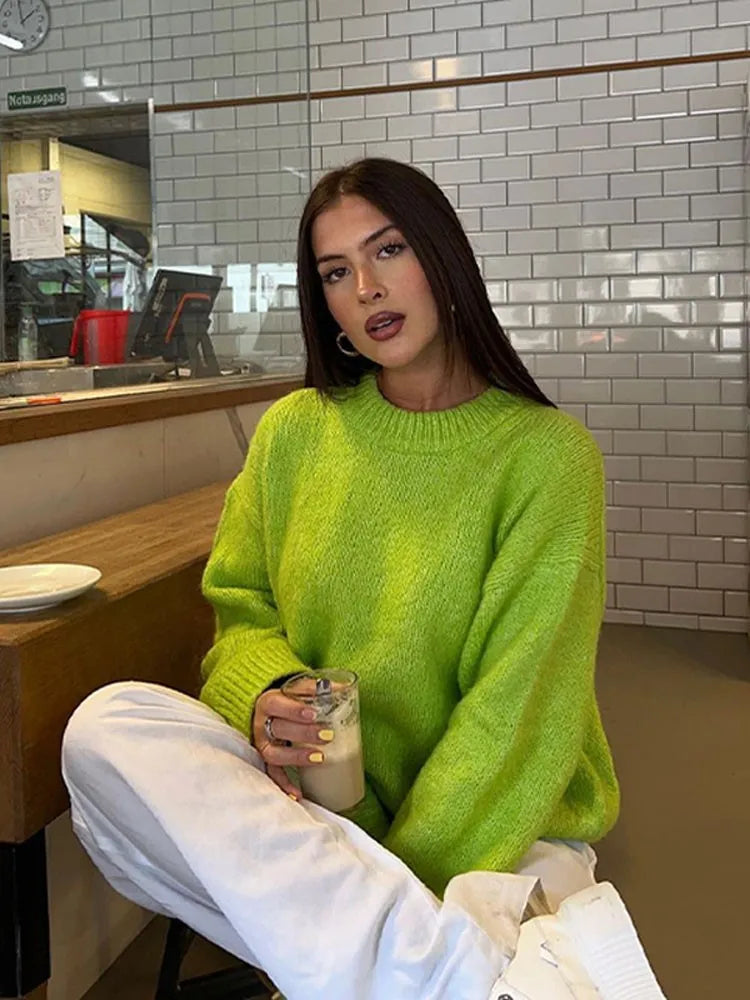 maoxiangshop -  Women's Solid O-neck Pullover Sweaters Autumn Winter Long Sleeve Knitted Jumpers Versatile Fashion Female Warm Fit Knitwear