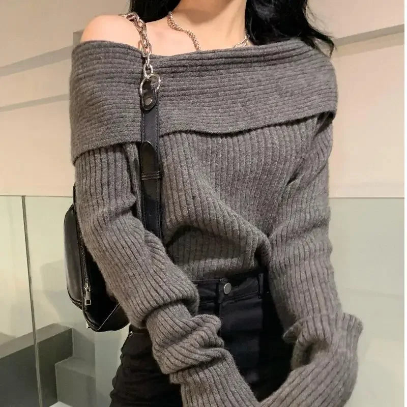 Sweater Women Sexy Off Shoulder Loose Korean Fashion Knitwear Autumn and Winter Thickened Pullover Sexy Female Y2k Top 2023 New