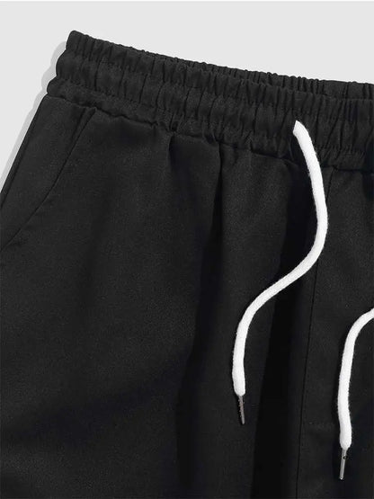 maoxiangshop Men's Cargo Pant Solid Mid-waist Elastic Tooling Trousers Techwear Sweatpants with Flap Pocket Drawstring Beam Feet Pants