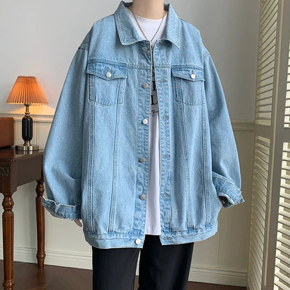 maoxiangshop Plus Size 5XL-M Black Denim Jacket Mens Turn Down Collar Jeans Coats Multi-pockets Overalls Streetwear Loose Casual Men Clothing