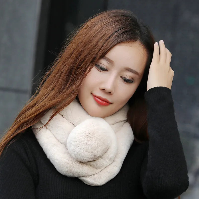 maoxiangshop New Rabbit Fur Scarf Women Winter Warm Soft Furry Scarves Casual Female Lady Outdoor Neck Warmer Collar