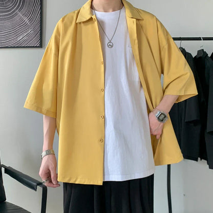 maoxiangshop Half Sleeve Shirts Men Clothing All-match Ulzzang Fashion Students Handsome Summer Thin Casual Simply Baggy Hemden Pure Color