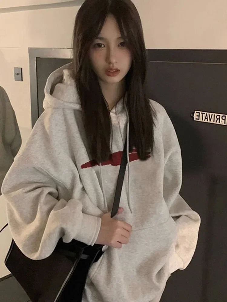 maoxiangshop American High Street Oversized Hoodie Women Outerwear Trendy Ins Women Autumn New Popular Loose Hooded Sweatshirt Pullover Tops