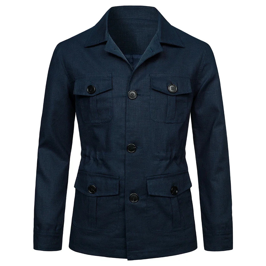 maoxiangshop New Spring Linen Jacket Men Multiple Pockets Cargo Jacket Male Fashion Casual Button Coat Plus Size 5XL
