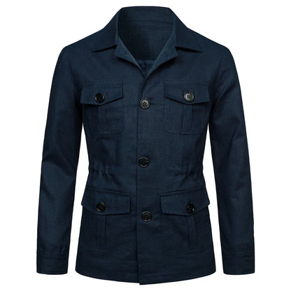 maoxiangshop New Spring Linen Jacket Men Multiple Pockets Cargo Jacket Male Fashion Casual Button Coat Plus Size 5XL