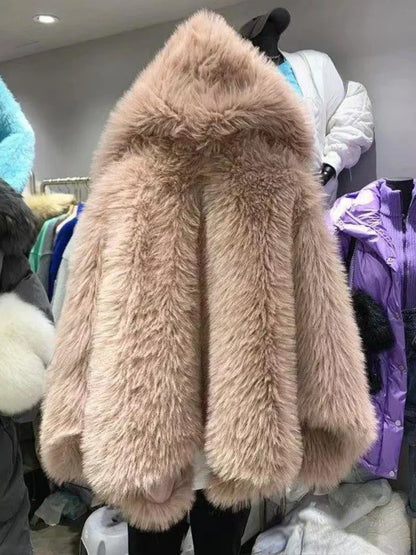 Women's Coat New In Fashion Hooded Solid Color Jacket Elegant Tops Temperament Style Winter Commuting Streetwear Fur Coat Women