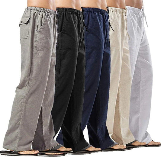 maoxiangshop Fashion Men Linen Pants Multiple Pockets Casual Trousers Summer Breathable Cotton Linen Streetwear Male Spring Loose Sweatpants