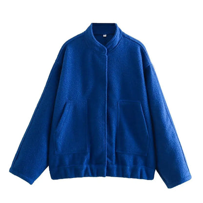 maoxiangshop -  Solid Bombers Jackets Coat For Women Loose Long Sleeve With Button Outwear Tops Autumn Fashion Casual Female Pocket Jacket