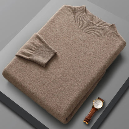 maoxiangshop New Fashion Men's 100% Wool Pullover Half-high Collar Sweater Autumn Winter Warm Solid Color Knit Sweater Business Casual Top