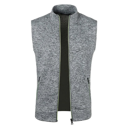 maoxiangshop Autumn and Winter Men's Knitted Velvet Fashion Casual Top Zipper Vest Sleeveless High Neck Fleece Solid Color Men's Wear