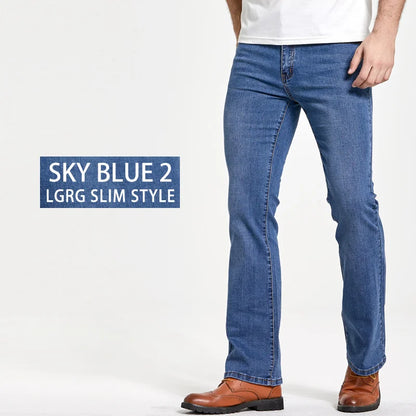 maoxiangshop  Mens Boot Cut Jeans Slightly Flared Slim Fit Blue Black Trousers Designer Classic Male Stretch Denim Pants