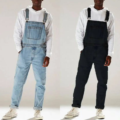 maoxiangshop Solid Color Jeans Overalls For Men Fashion Casual Suit High Waist Denim Jumpsuits Casual Oversized Pants Men Clothing Tracksuit