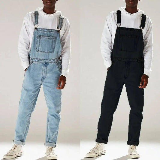 maoxiangshop Solid Color Jeans Overalls For Men Fashion Casual Suit High Waist Denim Jumpsuits Casual Oversized Pants Men Clothing Tracksuit