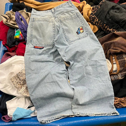 Jeans New Y2K Women Harajuku Retro Hip Hop Cartoon Embroidery Baggy Jeans Black Pants High Waisted Wide Trousers Streetwear