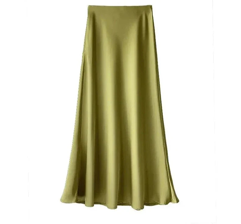 maoxiangshop  -  Luxury Satin Fish Tail Skirts For Women Summer Solid Color Fashion Traceless Waist Long Skirt Elegant Wrap Skirt Spring Autumn