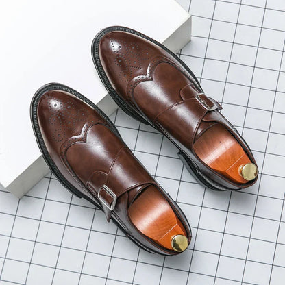 maoxiangshop Spring New Vintage Design Oxford Shoes Thick Soled  Increase Dress Leather Office Casual Shoes Men Carved Handmade Business Shoe