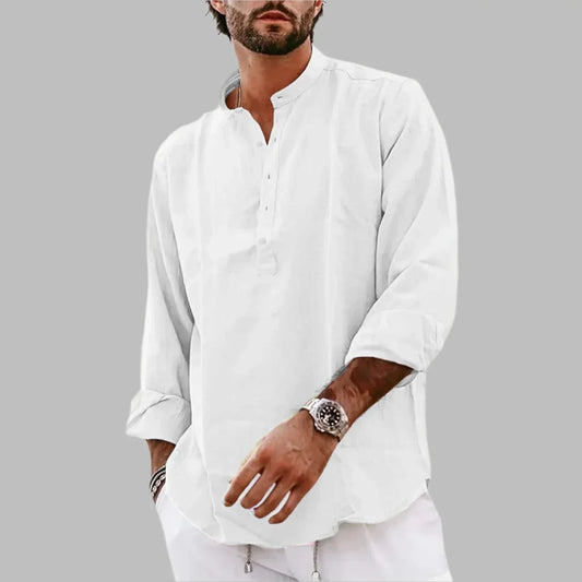 maoxiangshop Streetwear Mens Cotton Linen Shirts Casual Lightweight Long Sleeve Henley Shirts for Men Beach Hawaiian Breathable T Shirts