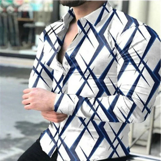maoxiangshop Geometric Pattern Men's Fashion Shirt Long Sleeve Slim Fit Trendy Casual Tops Men's Clothing Graffiti Streetwear Oversized S-6XL
