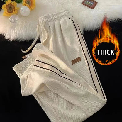 Corduroy Striped Sweatpants Women Streetwear Thick Wide Leg Pants Y2K Harajuku High Waist Joggers Korean Baggy Trousers