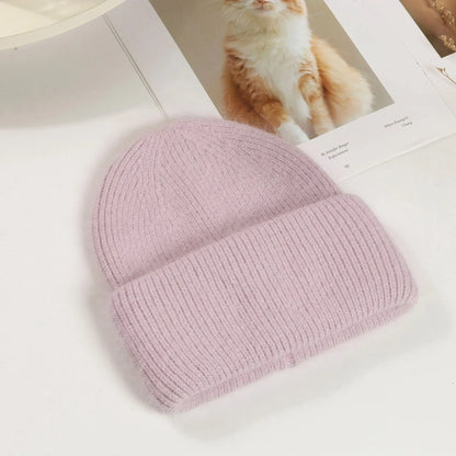 maoxiangshop Winter Hat Real Rabbit Fur Winter Hats For Women Fashion Warm Beanie Hats Women Solid Adult Cover Head Cap