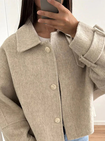maoxiangshop  -  Fashion Casual Loose Women's Jacket Turndown Collar Single Breasted Solid Color Jackets New Autumn Simple Retro Women Coat