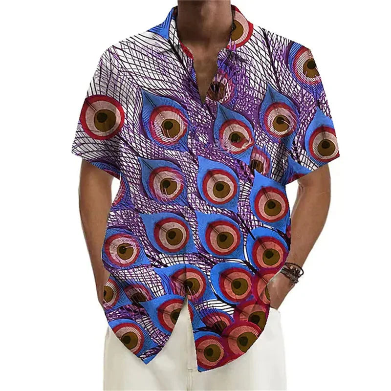 maoxiangshop Fashion new men's shirt Hawaiian shirt geometric print Cuba collar white Hawaiian short sleeve plus size high quality coat