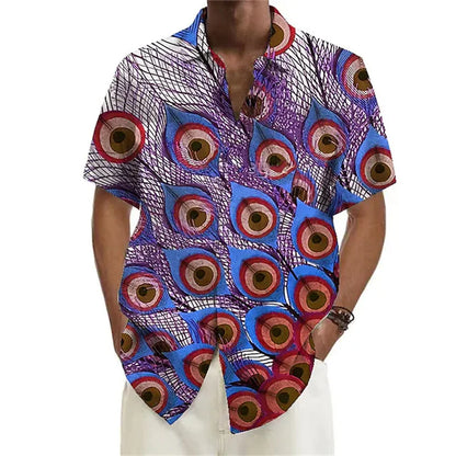 maoxiangshop Fashion new men's shirt Hawaiian shirt geometric print Cuba collar white Hawaiian short sleeve plus size high quality coat