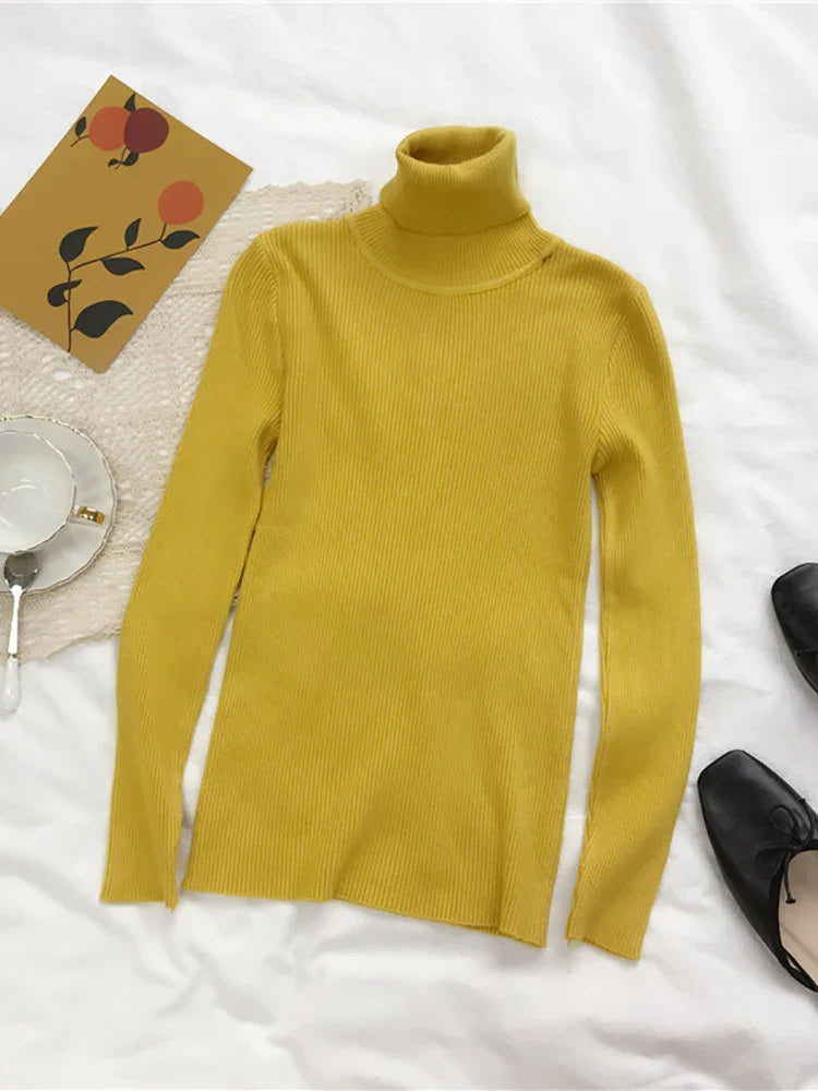 maoxiangshop 2024 Autumn Winter Thick Sweater Women Knitted Ribbed Pullover Sweater Long Sleeve Turtleneck Slim Jumper Soft Warm Pull Femme