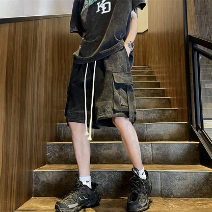 maoxiangshop Men's Cargo Shorts Loose Casual Big Pockets Overalls Summer Comfortable Drawstring Pants Outdoor Streetwear Short Pants