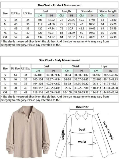 maoxiangshop Long Sleeve Men's Shirts Solid Color Linen Textured Turn Down Collar Pullover Shirt Casual Streetwear Tops