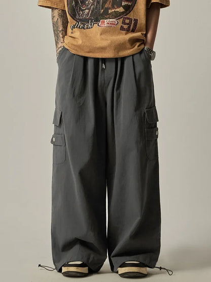 maoxiangshop Japanese Baggy Cargo Pants Men Oversize Wide Leg Cargo Trousers Male Loose Casual Streetwear Hip Hop Pocket Autumn