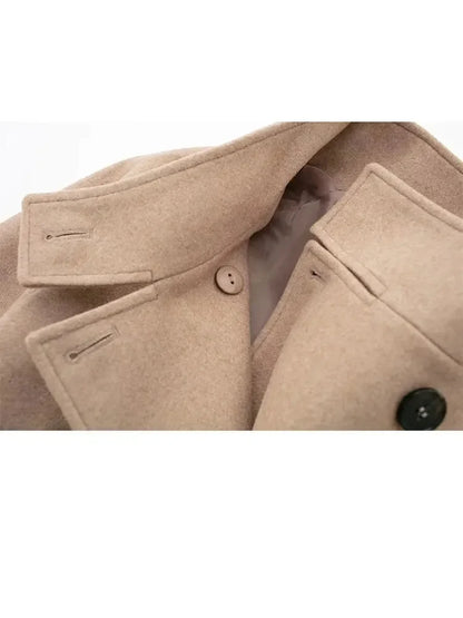 maoxiangshop -  Women's Winter Crop Jakcet Casual Long Sleeve Double Breasted Stand Collar Wool Blend Coat Female Fashion Chic Top Y2K