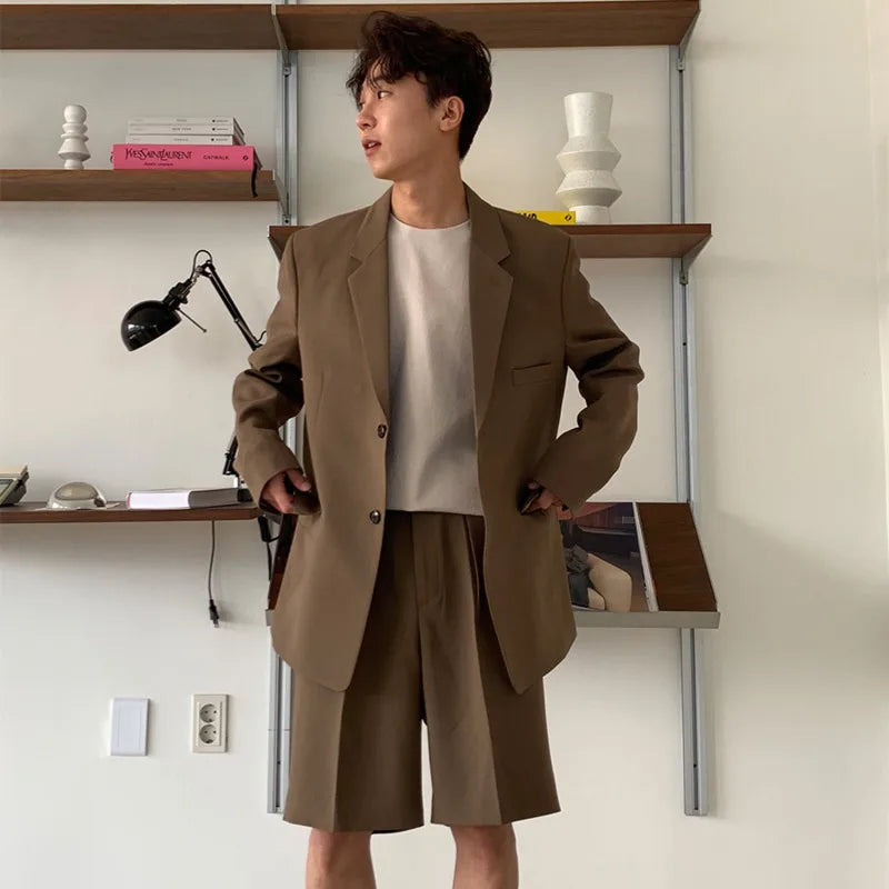 maoxiangshop Brown Black Suit Jacket Men Fashion Social Mens Dress Jacket Korean Loose Casual Suit Jacket Mens Office Formal Jacket Coat