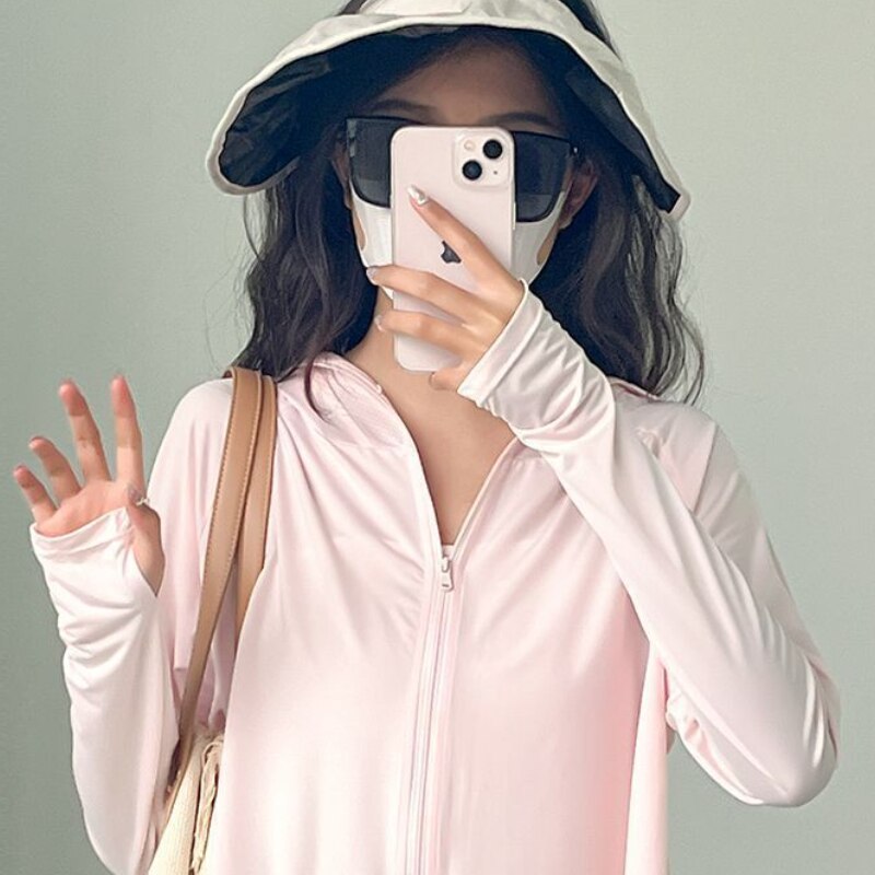 maoxiangshop Sun-proof Jackets Women Hooded Casual Summer Fashion Thin Chic Loose Sporty Korean Style 6 Colors All-match Breathable Simple