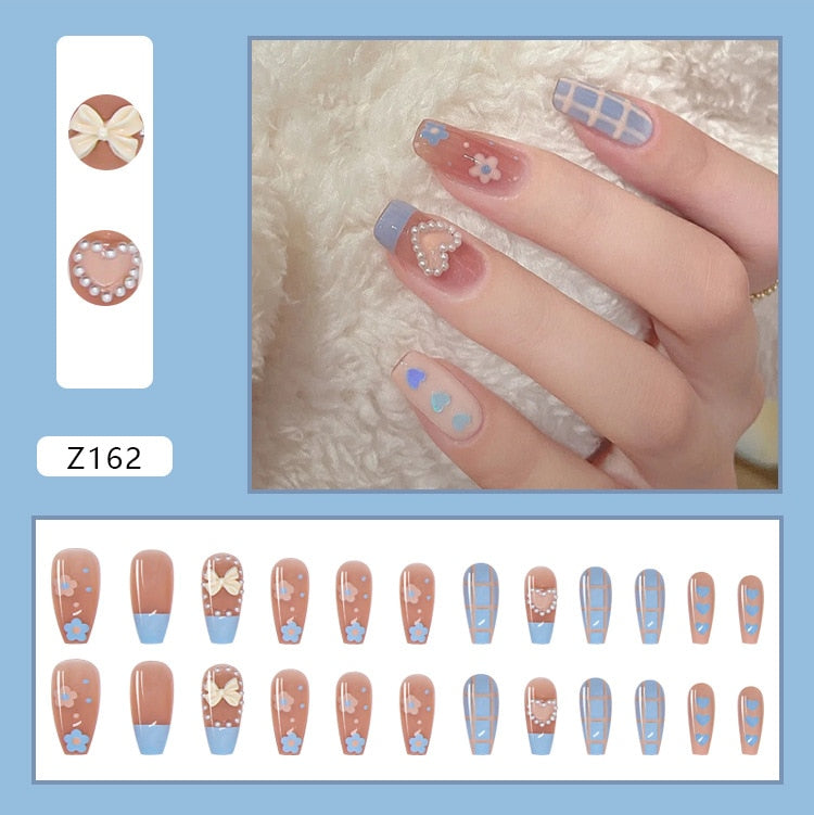 24pcs Butterfly decorated false nails Removable Long Paragraph Fashion Manicure fake nail tips full cover acrylic for girls nail