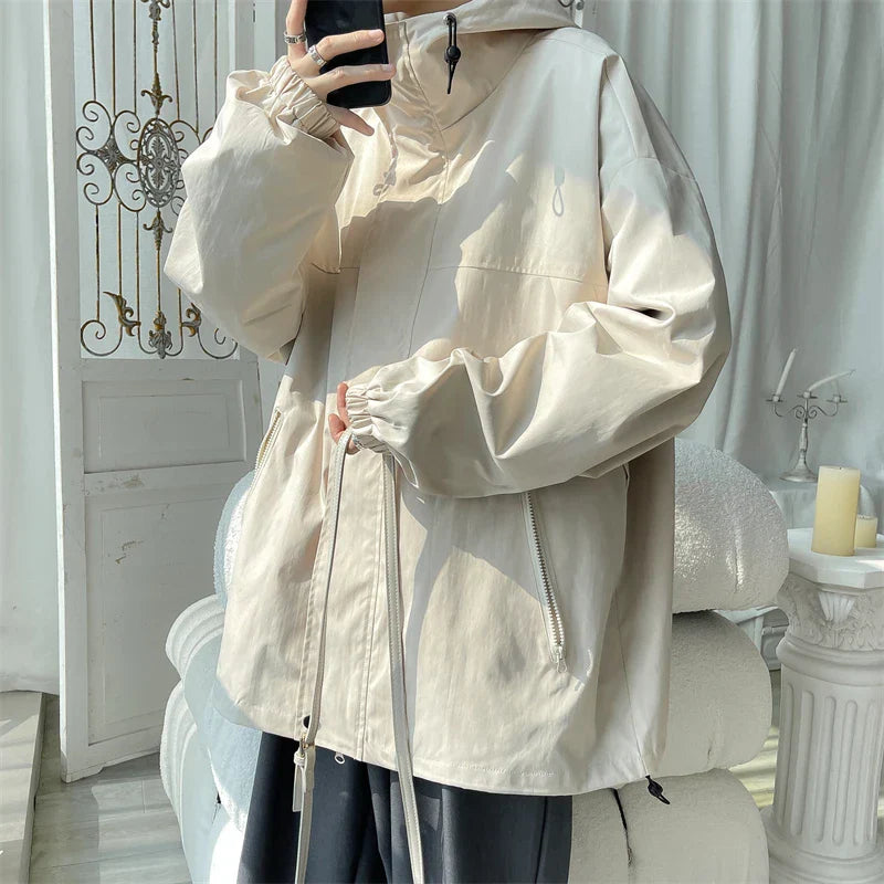 maoxiangshop 2024 Men Hooded Jacket Men Bomber Jacket Mens Windbreakers Zipper Coats Spring Autumn Loose Cargo Jacket Men Casual Sportswear