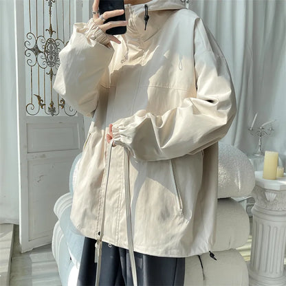 maoxiangshop Hooded Jacket for Men Bomber Jacket Men's Windbreakers Zipper Coats Spring Autumn Loose Cargo Jacket Men Casual Sportswear