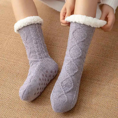 maoxiangshop Thickened Winter Woven Thermal Cashmere Socks Floor Socks Women's Carpet Home Plus Socks Velvet Sleep Socks Slippers Leg Cover