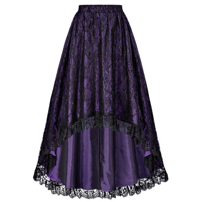 maoxiangshop Women Renaissance High-Low Skirt Vintage Gothic Steampunk Hight Elastic Waist Swing Skirt Victorian Lace Skirts A30