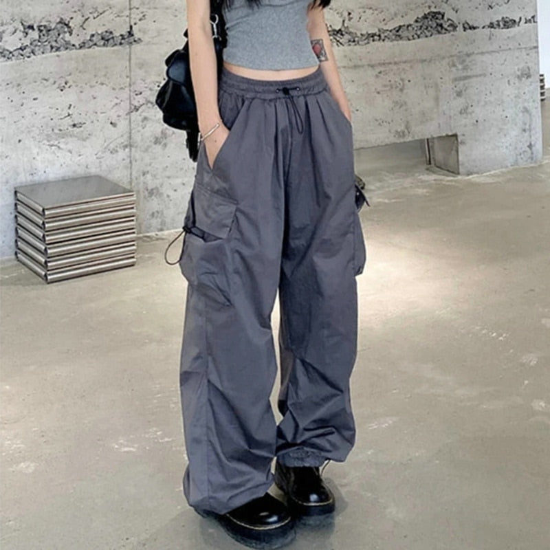 Y2k Streetwear Cargo Pants Women Casual Vintage Baggy Wide Leg Straight Trousers Jogger Big Pockets Oversize Overalls Sweatpants