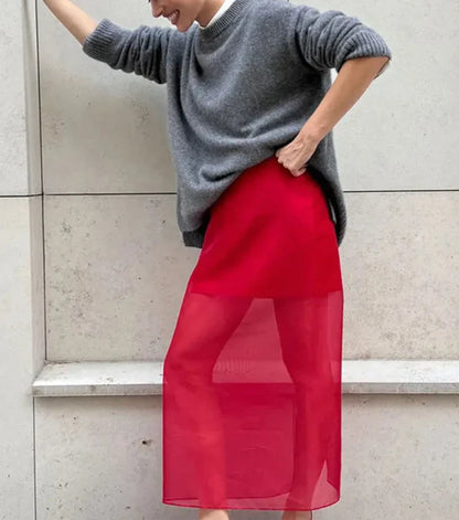 maoxiangshop  -  Women Gray Knitted Sweater Fashion O-neck Long Sleeve Basic Casual Pullover Top 2024 Autumn New Female Commuting Knitwear