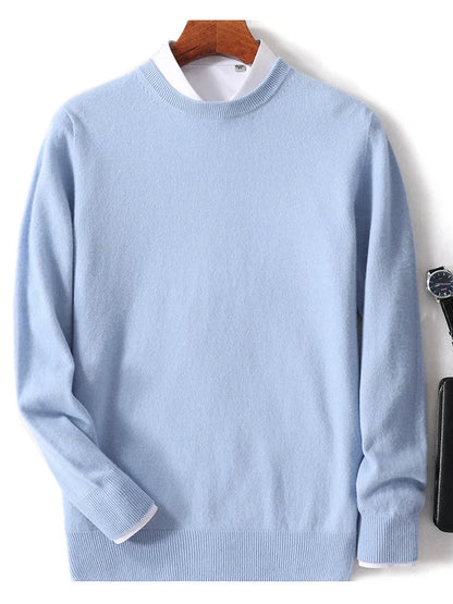 maoxiangshop Autumn and Winter New First-line Ready-to-wear Men's 100% Pure Wool Sweater Round Neck Loose Warm Solid Color Pullover