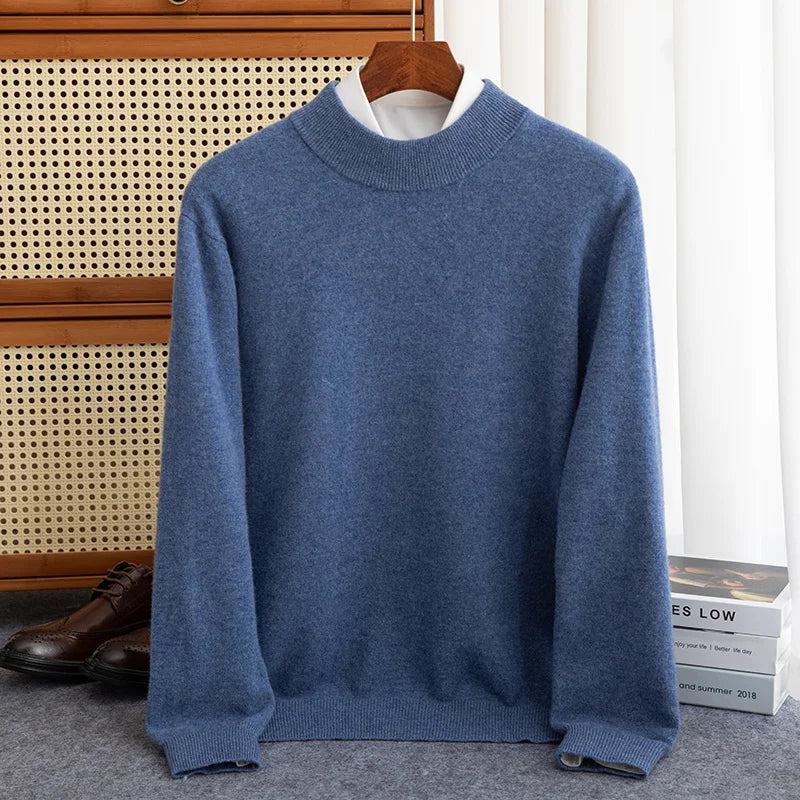 maoxiangshop New Fashion Men's 100% Wool Pullover Half-high Collar Sweater Autumn Winter Warm Solid Color Knit Sweater Business Casual Top