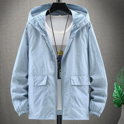 maoxiangshop Summer Hooded Light Jacket Men Sun Protection Clothing Fishing Hunting Clothes Quick Male Dry Skin Windbreaker 4XL
