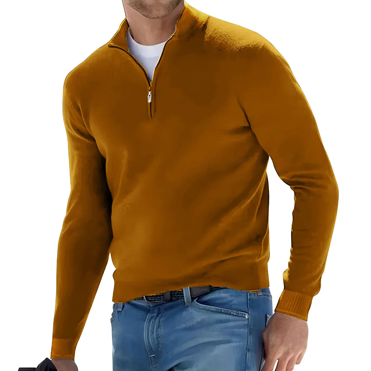 maoxiangshop New Men's Long Sleeve Pullover Solid Color Half Zipper Sweaters V-neck Knitted Sweater Men Oversized Breathable Streetwear