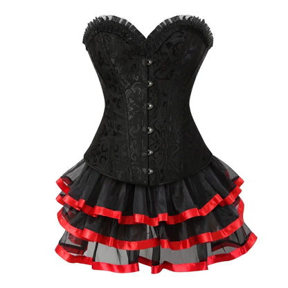 maoxiangshop  -  Corset Tutu Steampunk Satin Bustier Dress Burlesque Corselet Sexy Lace Up Corsage Skirt Classic Clubwear Carnival Party Costumes