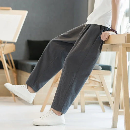 maoxiangshop 6 Colors Summer Men's Trousers Cotton Linen Fashion Thin Soft Casual Pants Breathable Loose Shorts Straight Pants Streetwear